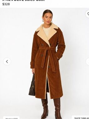 Vintage Brown Corduroy Shearling Coat Real Lamb Fur Belted Longline Jacket